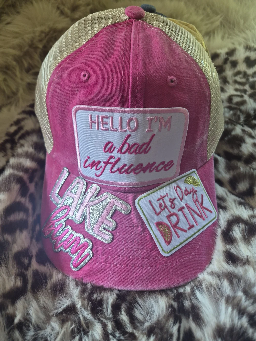 Pink Mesh Patch Cap - 'Hello I'm a Bad Influence'